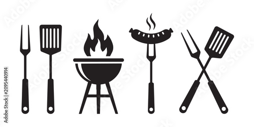 Картината върху платно Kitchen Utensil silhouette Vector Icon Set.