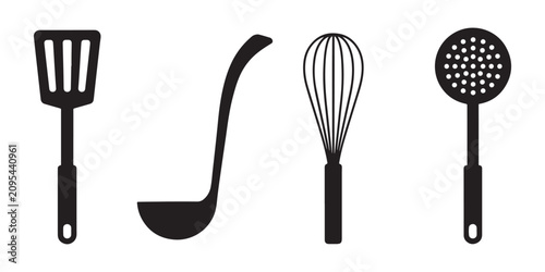Cuadro en lienzo Kitchen Utensil silhouette Vector Icon Set.