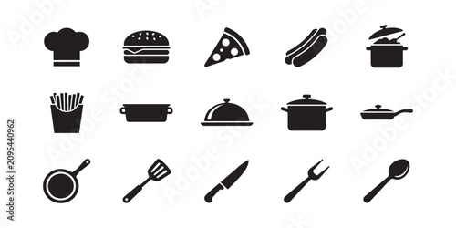 Fotografia Kitchen Utensil silhouette Vector Icon Set.