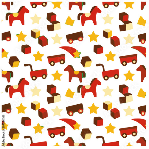 Toy horses, wagons, blocks, and stars pattern