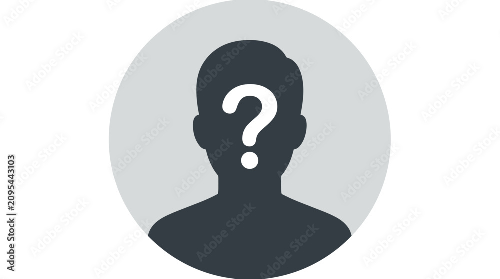 Fototapeta premium Unknown person profile icon with question mark silhouette placeholder avatar design