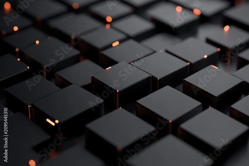 Abstract background featuring dark cubic structures with glowing orange accents for modern digital design projects and technology visualization