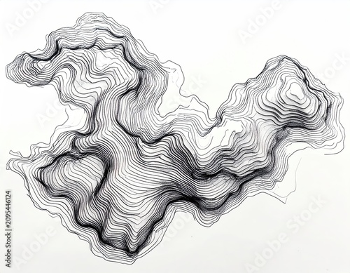 Abstract Topographic Contour Lines Art Black and White.