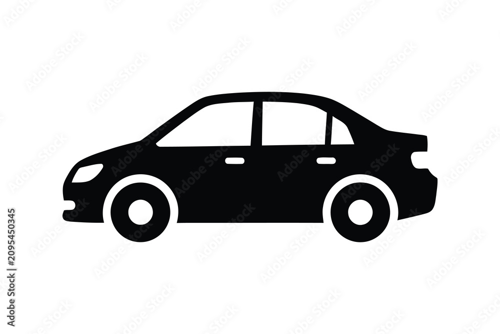 Fototapeta premium Black Sedan Car Silhouette Icon on White Background