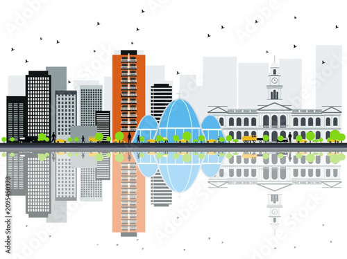 Port Elizabeth South Africa City Skyline Vector Illustration with Reflection