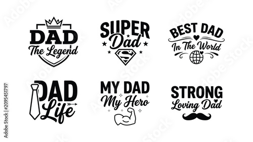 Cuadro en lienzo Collection of six graphic designs with inspirational text phrases celebrating fa