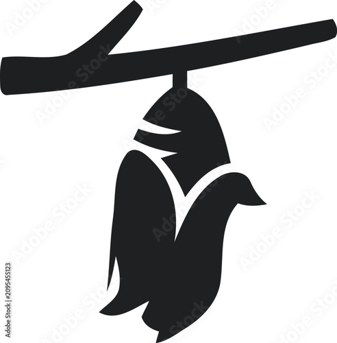 Foto Black and white silhouette of an oriole nest hanging from a branch