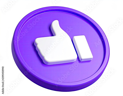 3D Purple Circle with White Thumbs Up Icon.