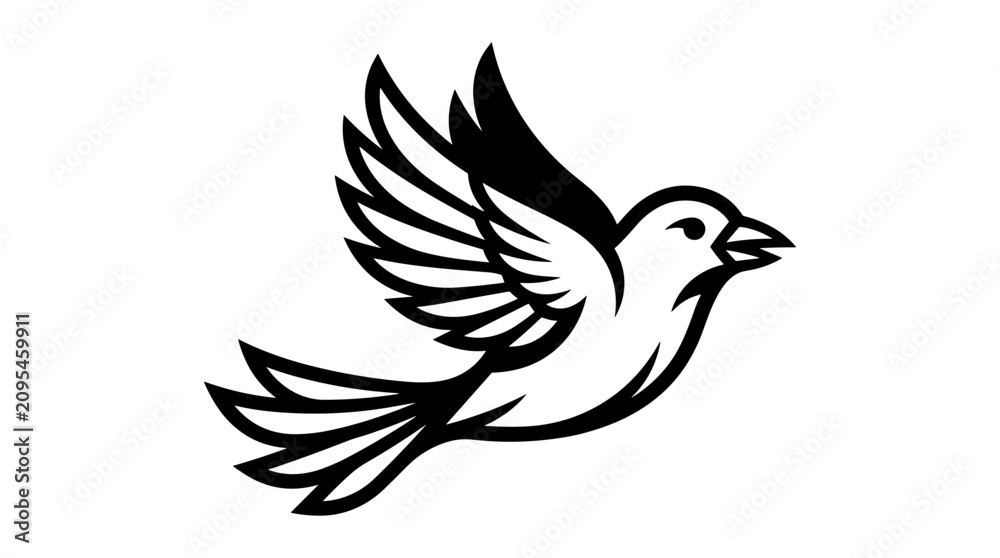 Fototapeta premium A simple black and white illustration of a bird in flight.