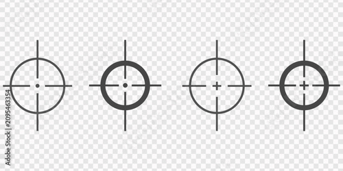 Tableau sur toile Collection of four crosshair icons, two black and two blue, isolated on a white background, Set of four crosshair icons for aiming and targeting, representing precision and focus, Target Crosshair