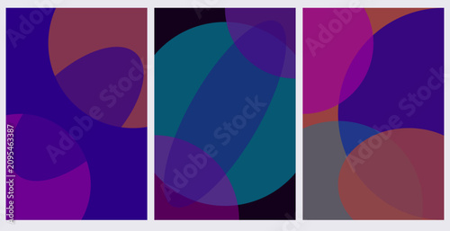 Cuadro en lienzo Abstract triptych background with overlapping colorful circles and geometric sha