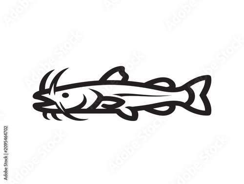 Catfish silhouette icon. Simple fish vector graphic. Aquatic animal art.