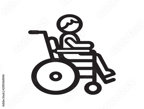 Child in wheelchair icon. Disabled kid symbol. Accessible design sign.