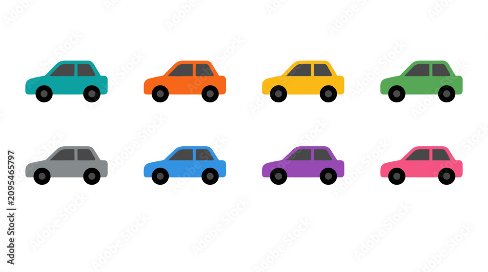 Naklejka premium Flat Design Colorful Car Icons Set for Logistics and Transportation