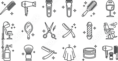 Tableau sur toile Barbershop hair salon comb hairdryer trimmer scissors razor brush chair mirror c