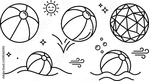 Bild auf Leinwand Beach ball inflatable sun wave water bounce geometric sphere summer pool vacatio
