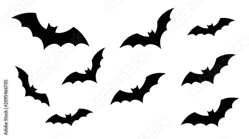 Foto A Collection of Black Flying Bat Silhouettes Isolated on a White Background