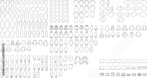 Foto Fashion Garment Pattern Pieces Technical Vector Collection for Apparel Design an