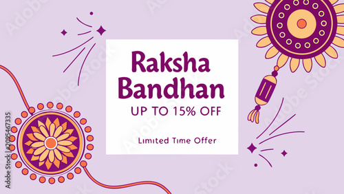 Photos Decorative raksha bandhan vector illustration featuring purple floral rakhi brac