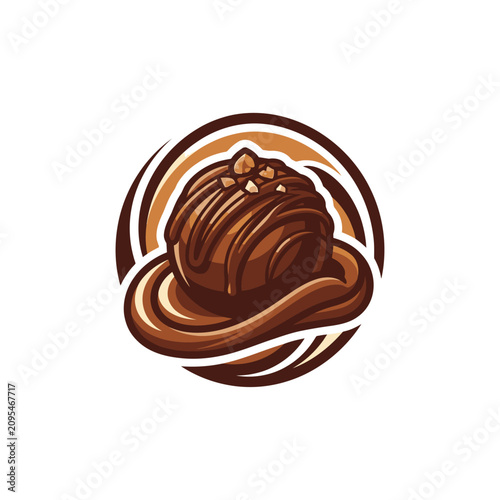 Fényképezés Swirled dark chocolate truffle icon logo design.