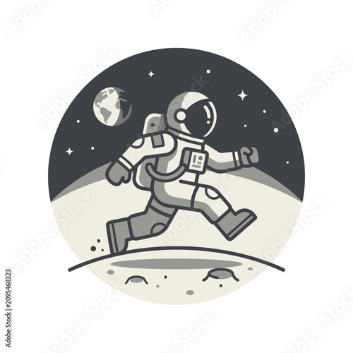 Foto Astronaut running on moon surface space travel illustration.