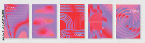 Abstract gradient poster background vector set. Modern cover templates with colorful geometric line patterns, fluid color shapes and optical illusion design for social media, banner and wallpaper.