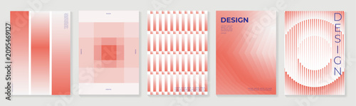 Abstract gradient poster background vector set. Modern cover templates with colorful geometric line patterns, fluid color shapes and optical illusion design for social media, banner and wallpaper.