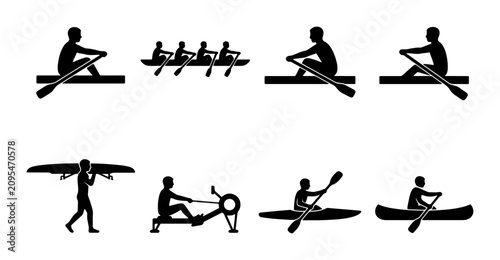 Foto Rowing and Kayaking Silhouettes: Diverse Water Sports Icons, Team and Solo Paddl