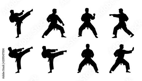 Konstfotografi Karate Silhouette Set, Martial Arts Action Poses, Combat Sports Figures, Dynamic