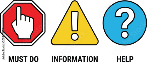 Bild auf Leinwand Safety Instruction Icon Set with Mandatory Action, Information, and Help Symbols