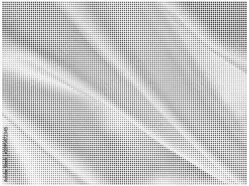 Abstract halftone dot texture background with geometric circular pattern in monochromatic black and grey gradient design elements.