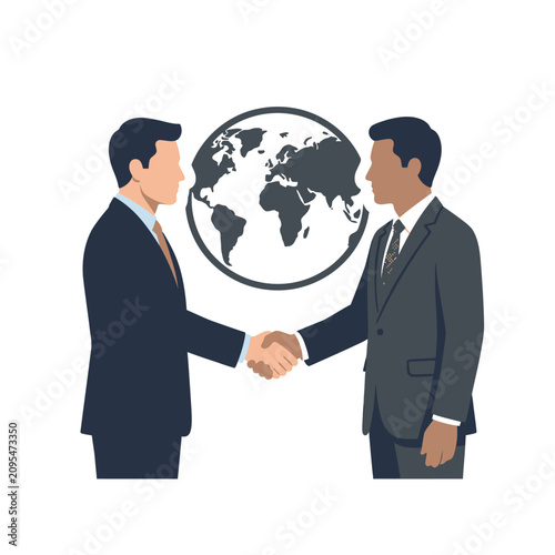 Bild auf Leinwand Business handshake in front of world globe illustration - Global partnership and