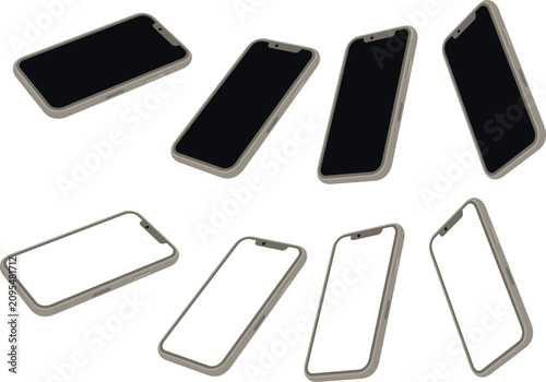 Art & Illustration Collection Of Modern Smartphones Arranged In A Dynamic Composition isolated.