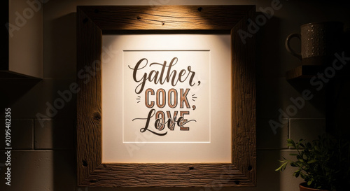 Gather Cook Love Textured Wooden Framed Kitchen Art