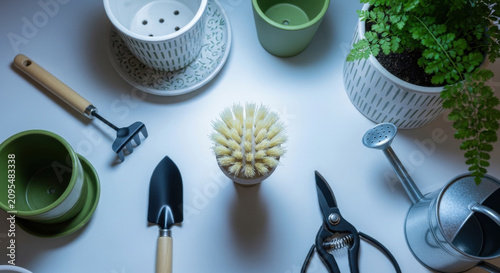 Gardening Tools And Plant Pots Arrangement Creative Flat Lay