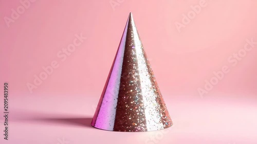 Pink Party Hat with Glitter on Pastel Background