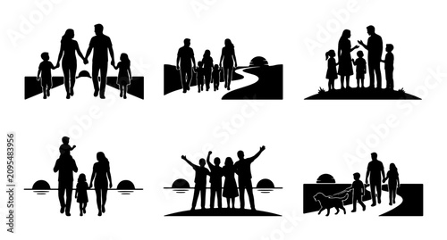 Fotografie Diverse Family Silhouettes, Parental Love & Childhood Joy, Vector Icons for Life