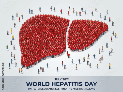 World hepatitis day liver shape made of people isolated on white background