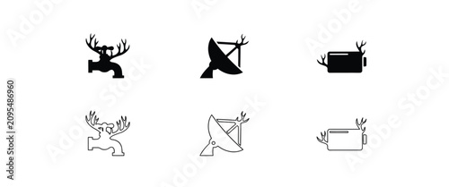 Set of six featuring a water faucet, satellite dish, and battery, each with deer antler accents