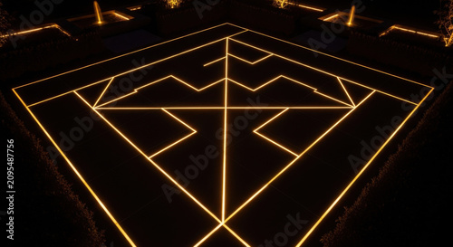 Geometric Light Patterns Illuminate Garden Maze At Night