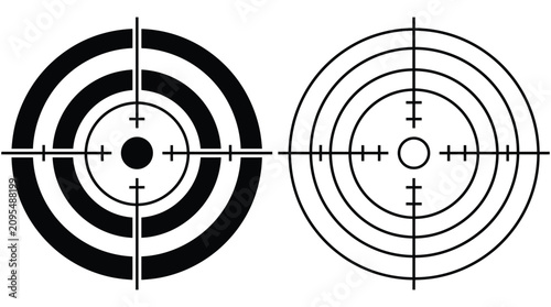 Slika na platnu Target with concentric circles and crosshairs black and white silhouette