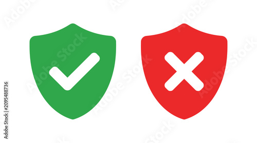 Foto Shield Icons With Check And Cross Marks Flat Vector Illustration