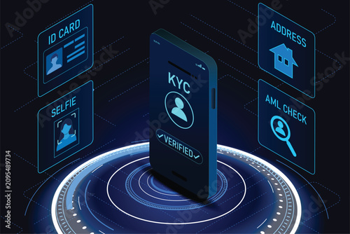 Digital Identity Verification Concept with KYC Process and AML Check on Futuristic Interface
