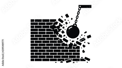 Foto wrecking ball breaking wall silhouette destruction impact chain brick structure