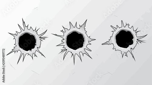 фотографія Vector illustration recreate image of three bullet holes in a surface