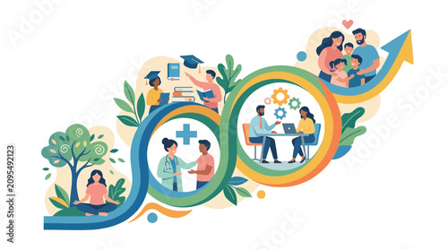 Obraz na plátně Holistic Life Progression and Personal Growth Illustration