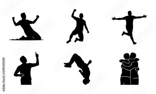 Bild auf Leinwand Soccer Player Celebration Silhouettes, Dynamic Football Victory Poses, Athletic