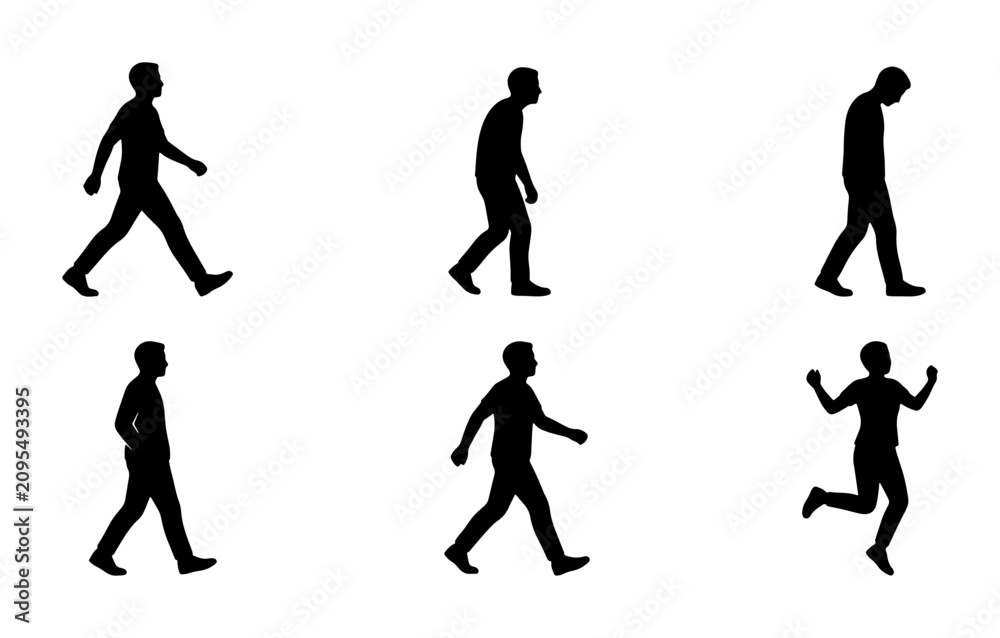 Obraz premium Silhouette Figures Set, Diverse Poses Collection, Human Motion Icons, Simple Black Vector Art for Animation and Design