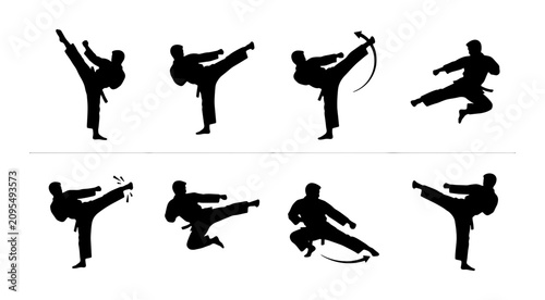 Canvastavla Martial Arts Silhouette Set, Karate Action Poses, Dynamic Combat Movements, Blac