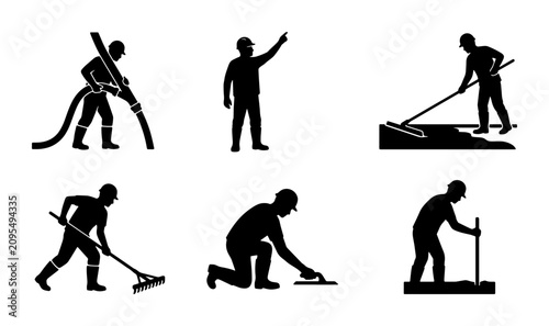 Photography Construction Worker Icons, Building Industry Silhouettes, Manual Labor Pictogram